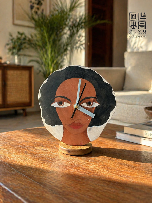 80's Women Looking Wooden Clock