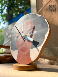 80's Women Looking Wooden Clock
