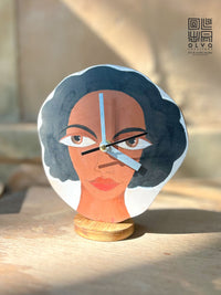 80's Women Looking Wooden Clock