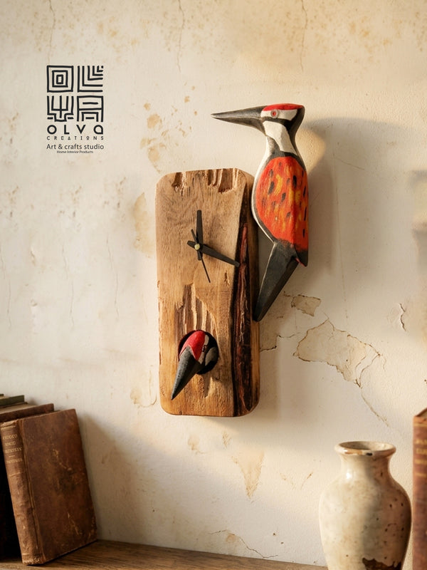 Woodpecker Wooden Clock